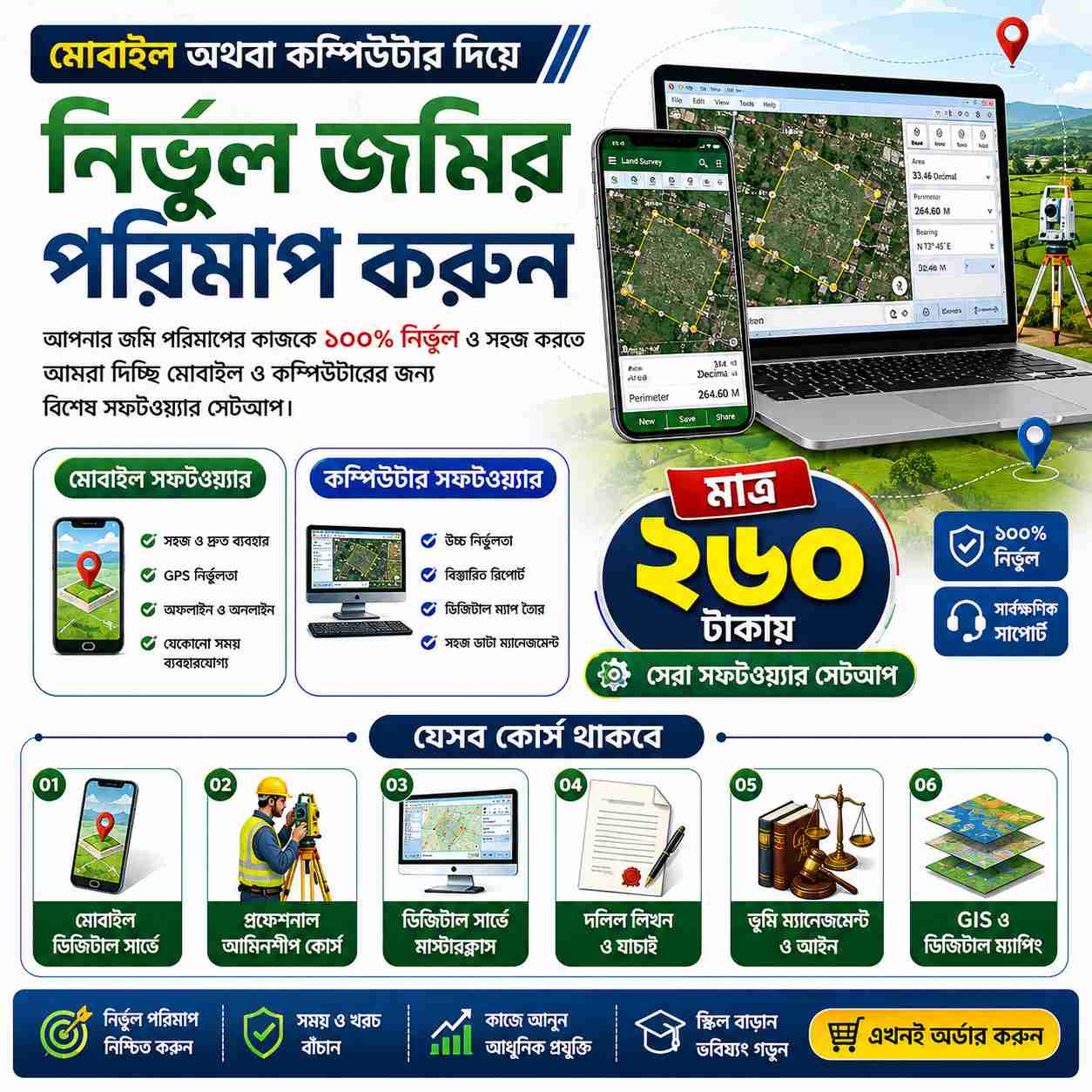 ৬টি আমিনশিপ (ল্যান্ড সার্ভে) কোর্স এবং প্রয়োজনীয় সকল সফটওয়্যার